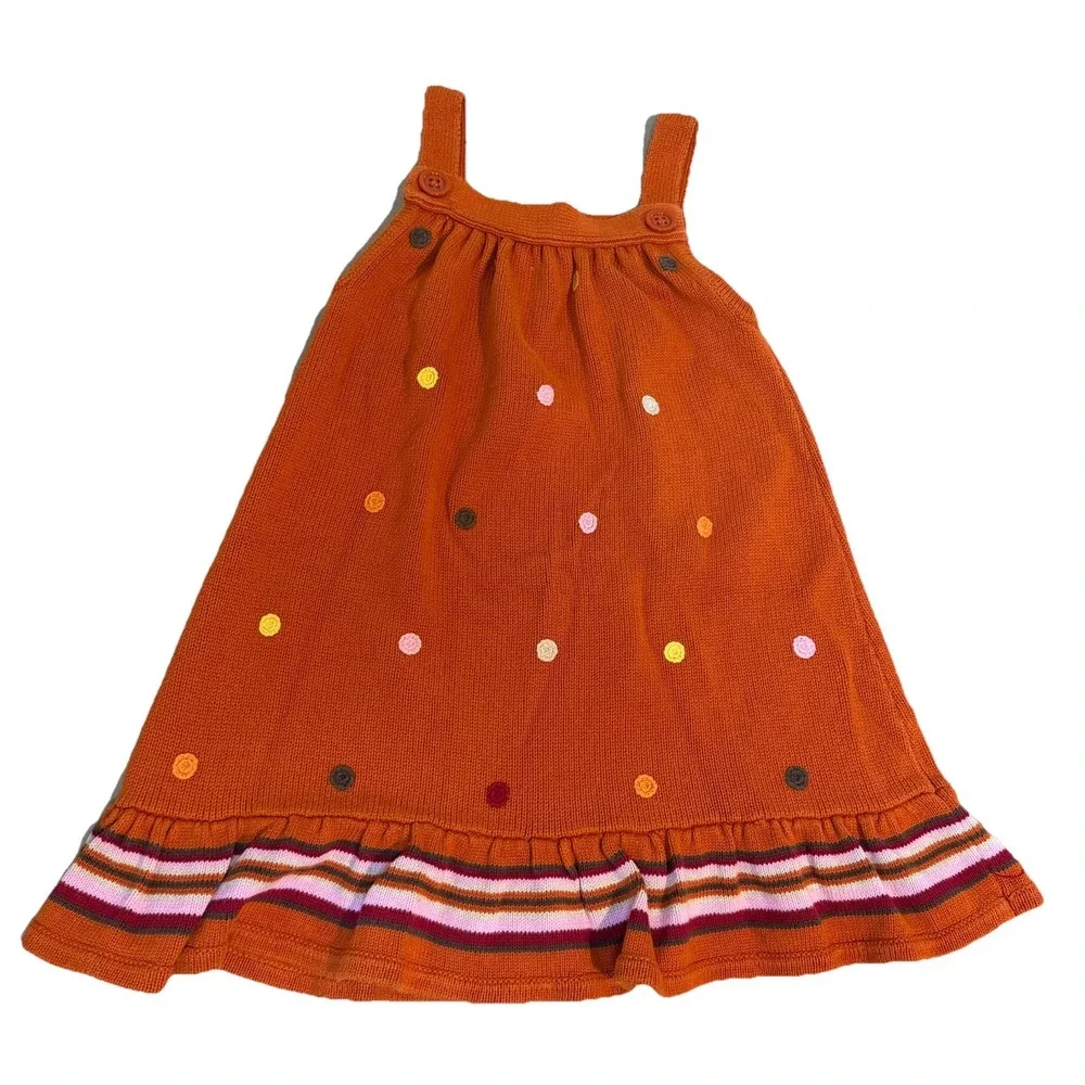Gymboree Ruffle Hem Knitted Vintage Sweater Dress Polka Dots Orange 5T Fall